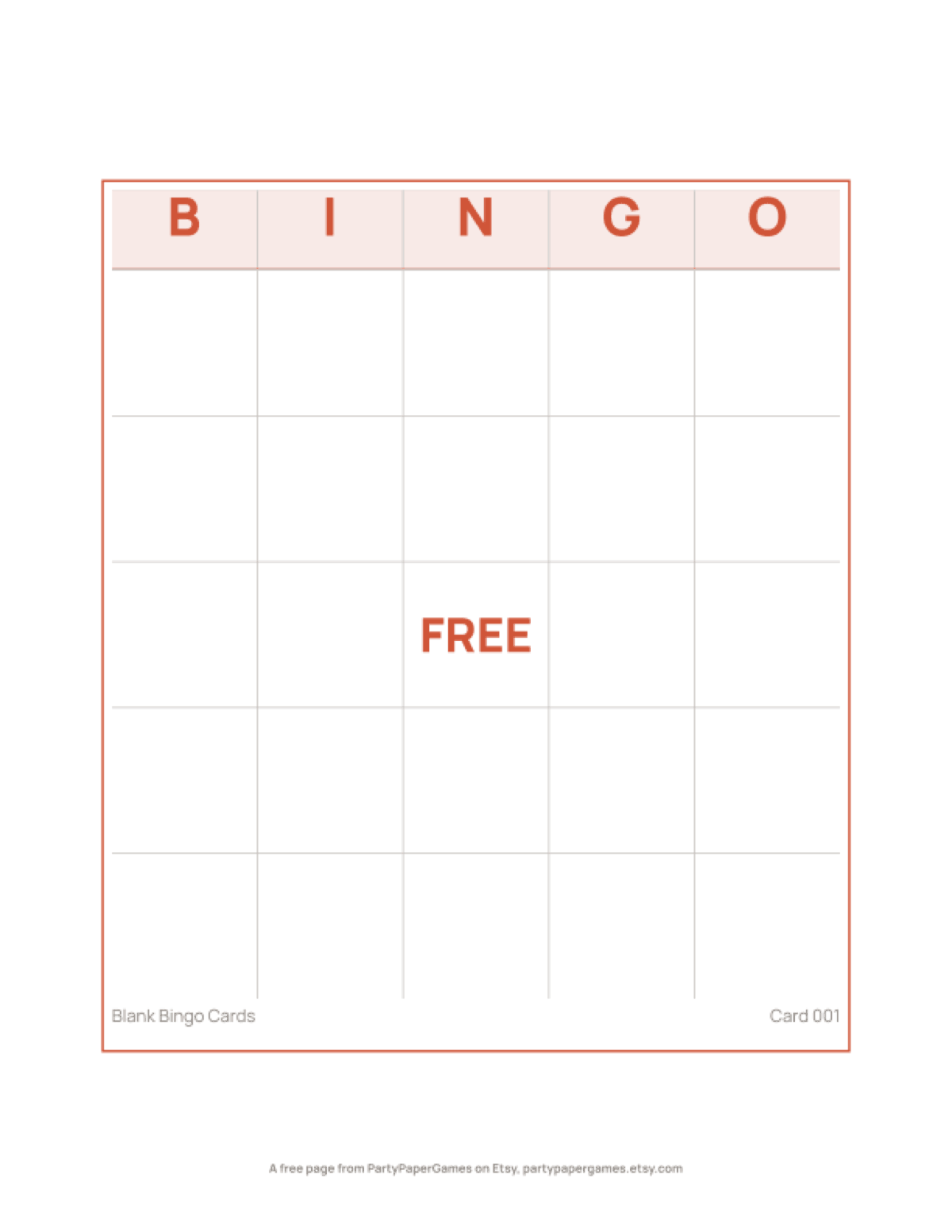 Free Printable Blank Bingo Card