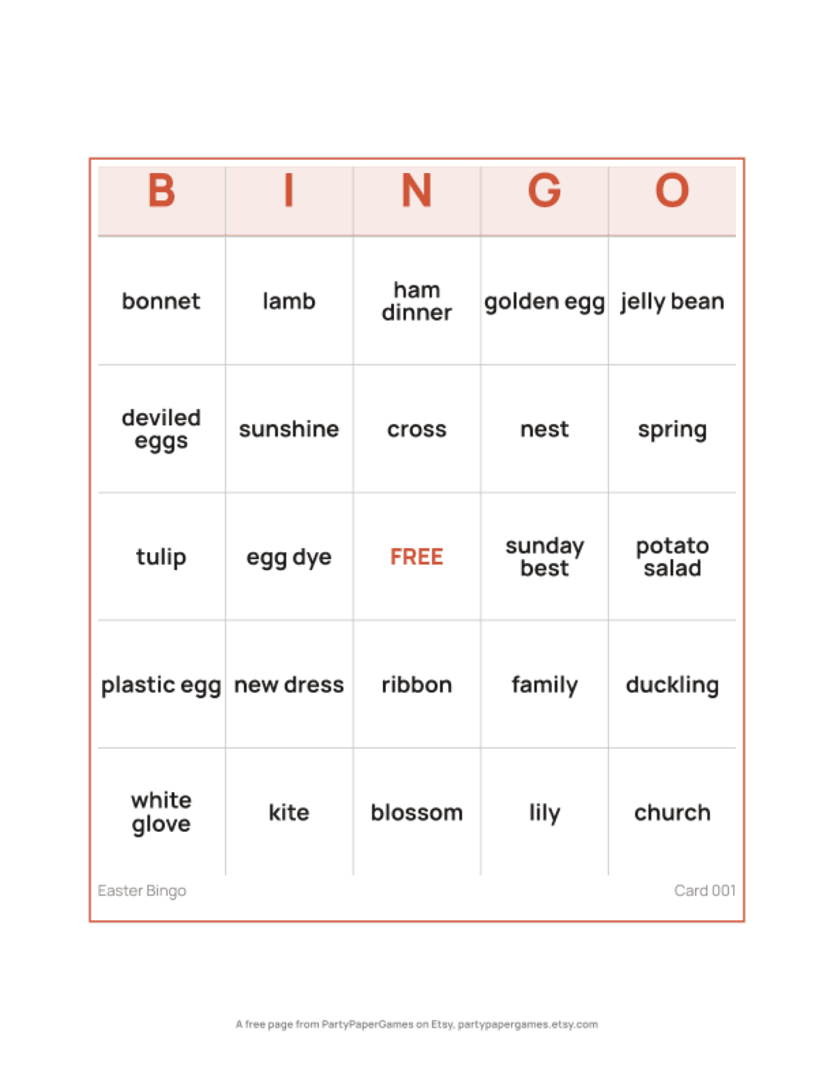 Free Printable Easter Bingo Card