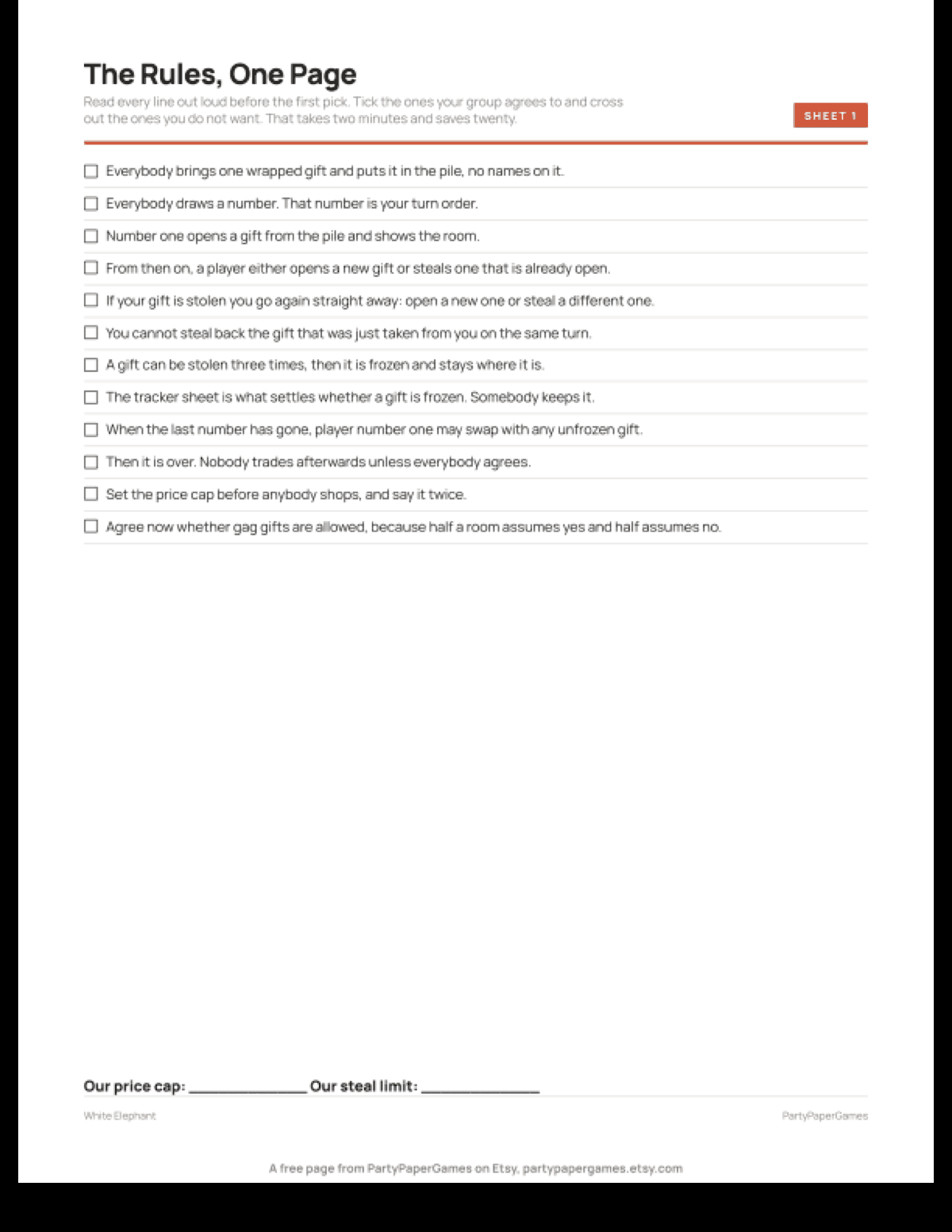 Free Printable White Elephant Rules